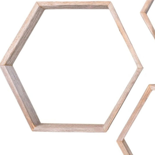Set of Three Gray Wood Hexagon Wood Open Box Shelves