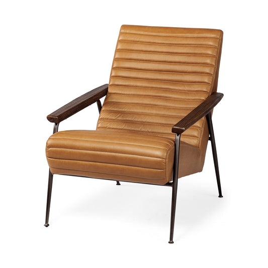 37" Tan and Black Faux Leather Tufted Lounge Chair