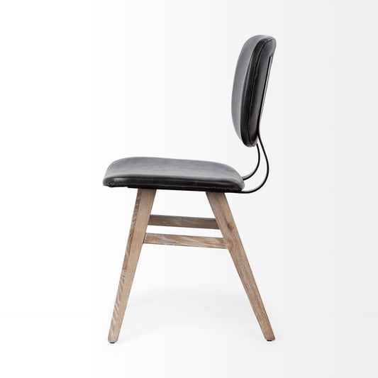 Set of Two Black and Brown Faux Leather Open Back Dining Side Chairs