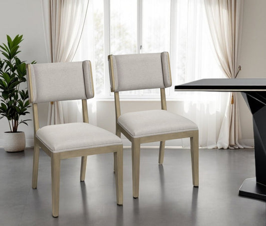 Set Of Two Light Gray And Brown Upholstered Fabric Open Back Side Chairs