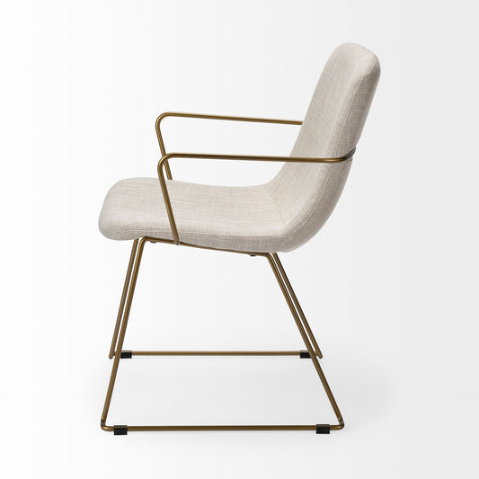 Cream and Gold Upholstered Fabric Dining Arm Chair
