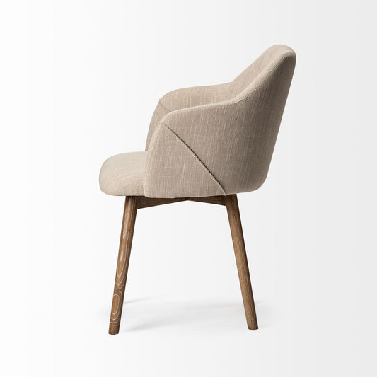 Cream and Brown Upholstered Fabric Dining Arm Chair