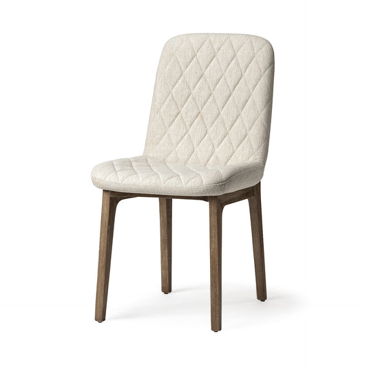 Set of Two Cream and Brown Fabric Dining Side Chairs