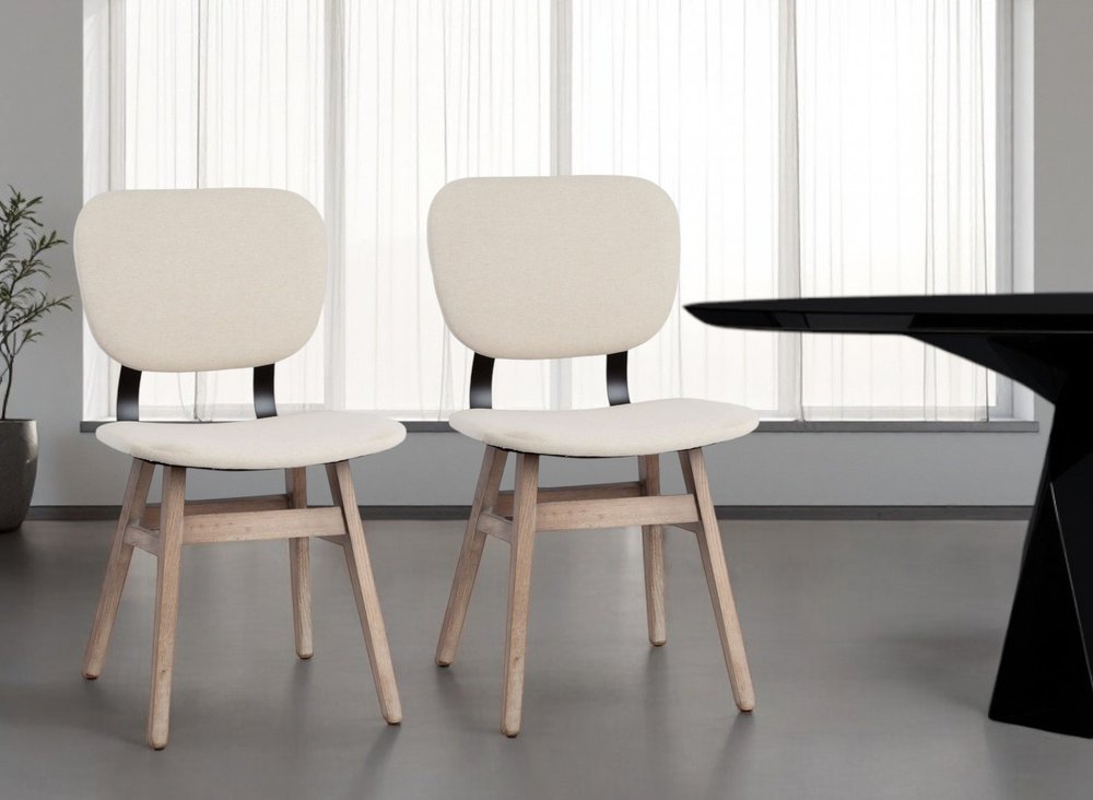 Set Of Two Cream And Brown Upholstered Fabric Open Back Side Chairs