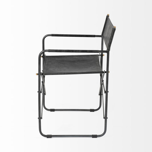 Black Leather Open Back Dining Arm Chair
