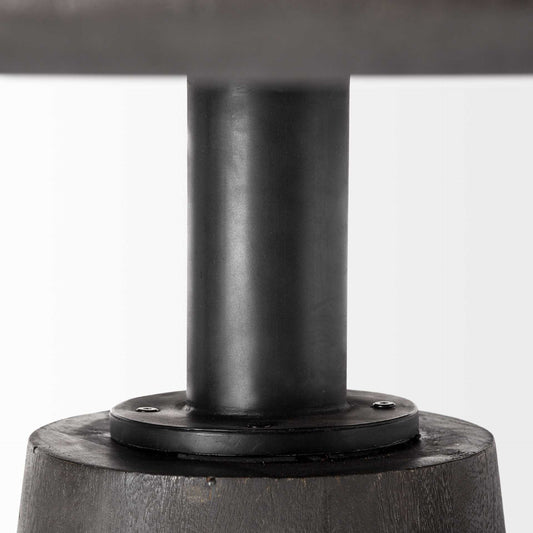54" Brown Solid Wood and Iron Pedestal Base Round Top Dining Table