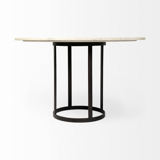 48" White And Black Rounded Marble And Metal Pedestal Base Dining Table