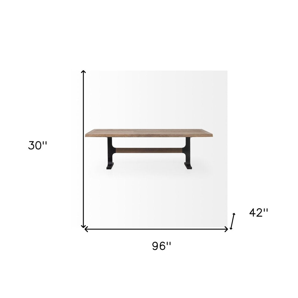 96" Natural And Black Solid Wood And Metal Trestle Base Dining Table