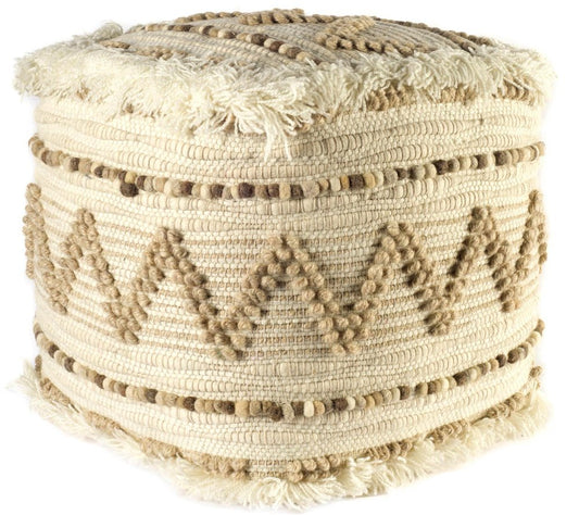 18" Beige Geometric Cube Ottoman