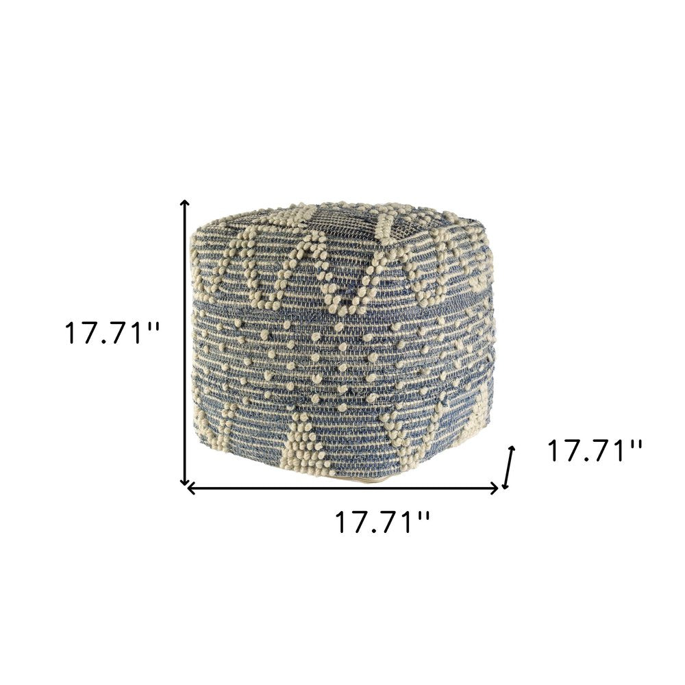 18" Blue Geometric Pouf Ottoman