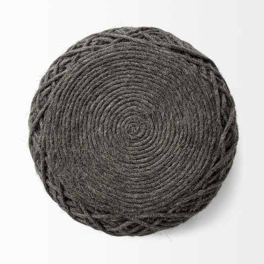 16" Gray Upholstery Cylinder Abstract Pouf Ottoman