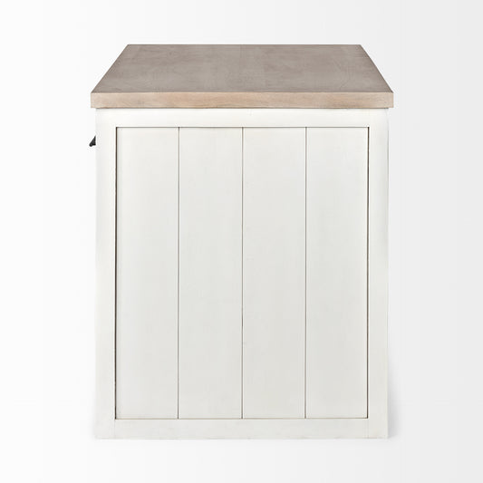 White And Brown Two Tone Wooden Kitchen Island With 3 Drawers