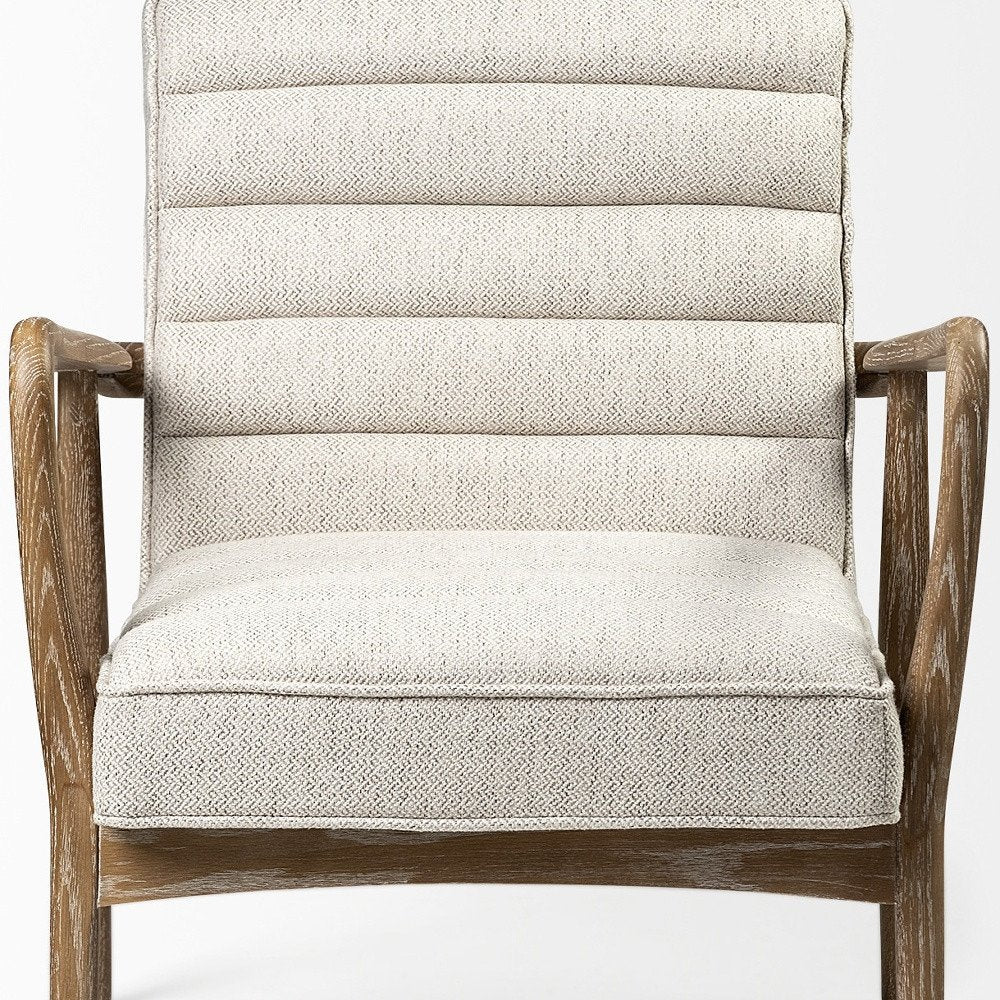 28" Cream and Brown Fabric Lounge Chair