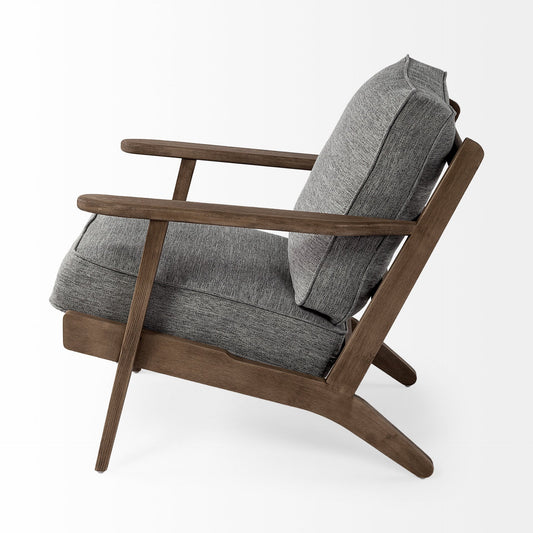 31" Gray and Brown Fabric Cushions And Wood Lounge Chair