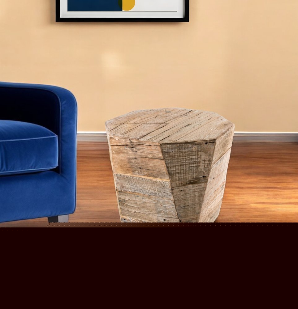 20" Brown Distressed Solid Wood Hexagonal Top Table
