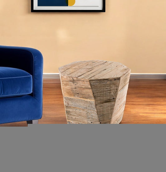 20" Brown Distressed Solid Wood Hexagonal Top Table