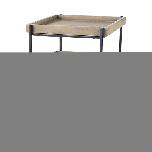 26" Brown Solid Wood Square End Table With Two Shelves