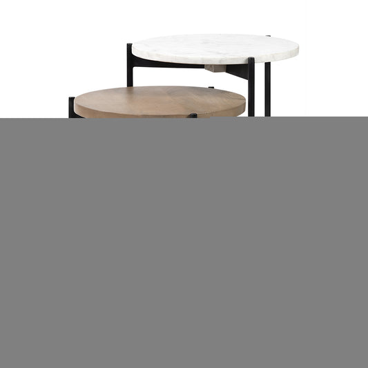 24" Brown And White Glass Round End Table
