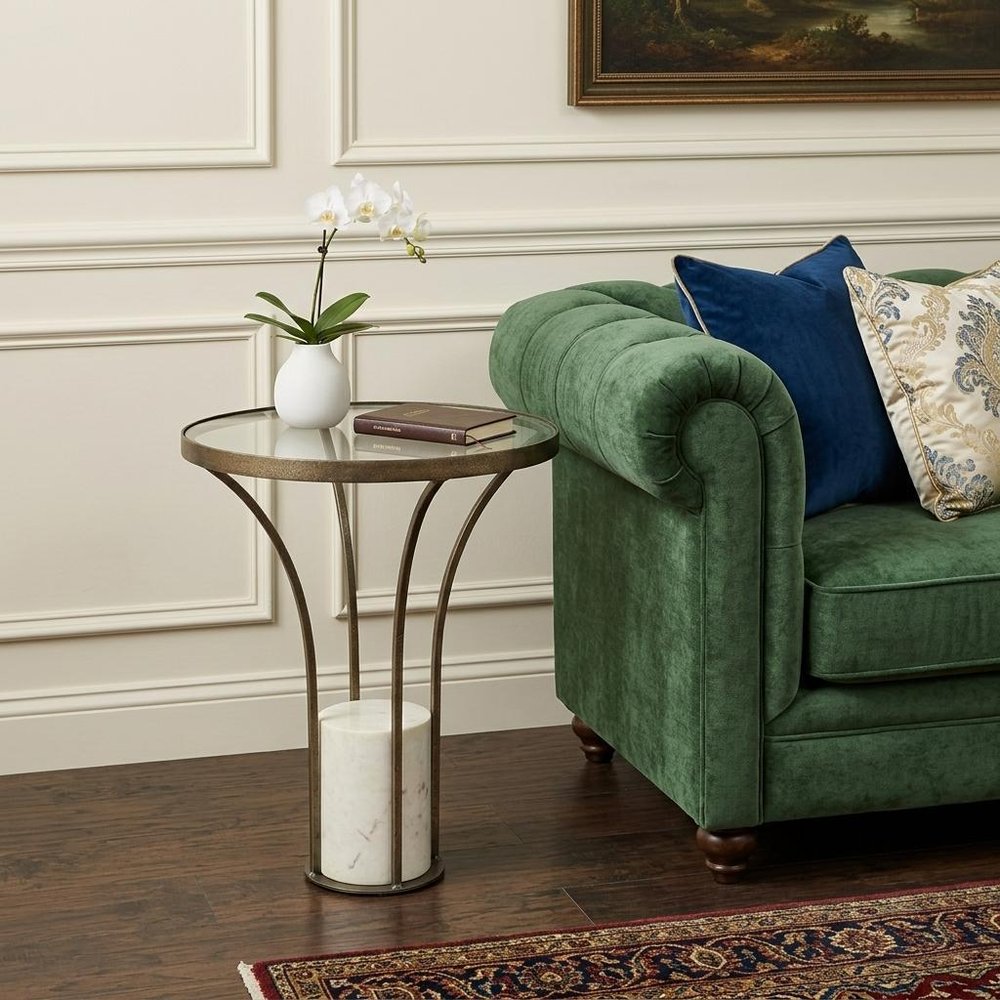 24" Black And White Glass Round End Table