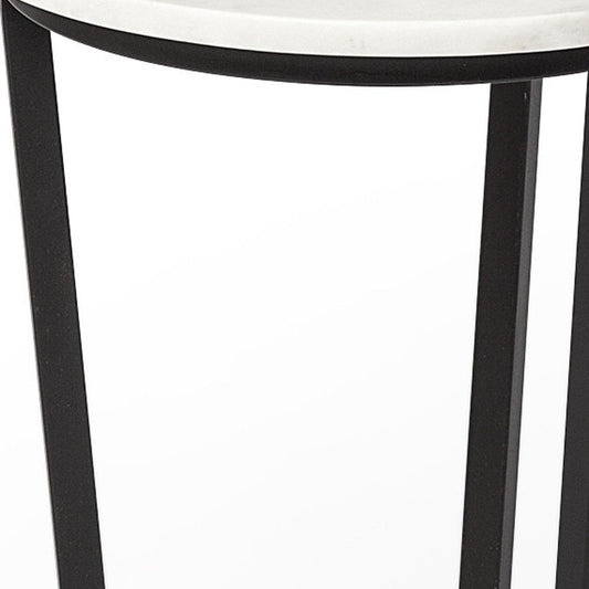 21" Black And White Marble Round End Table
