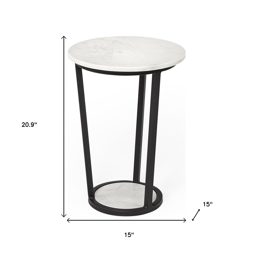 21" Black And White Marble Round End Table