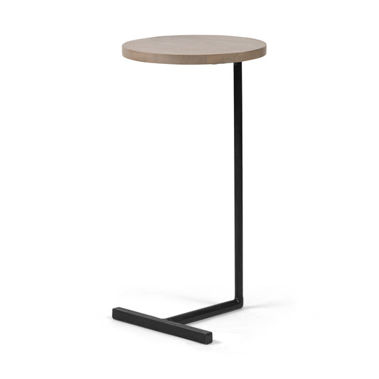 15" Natural and Black Solid Wood and Metal