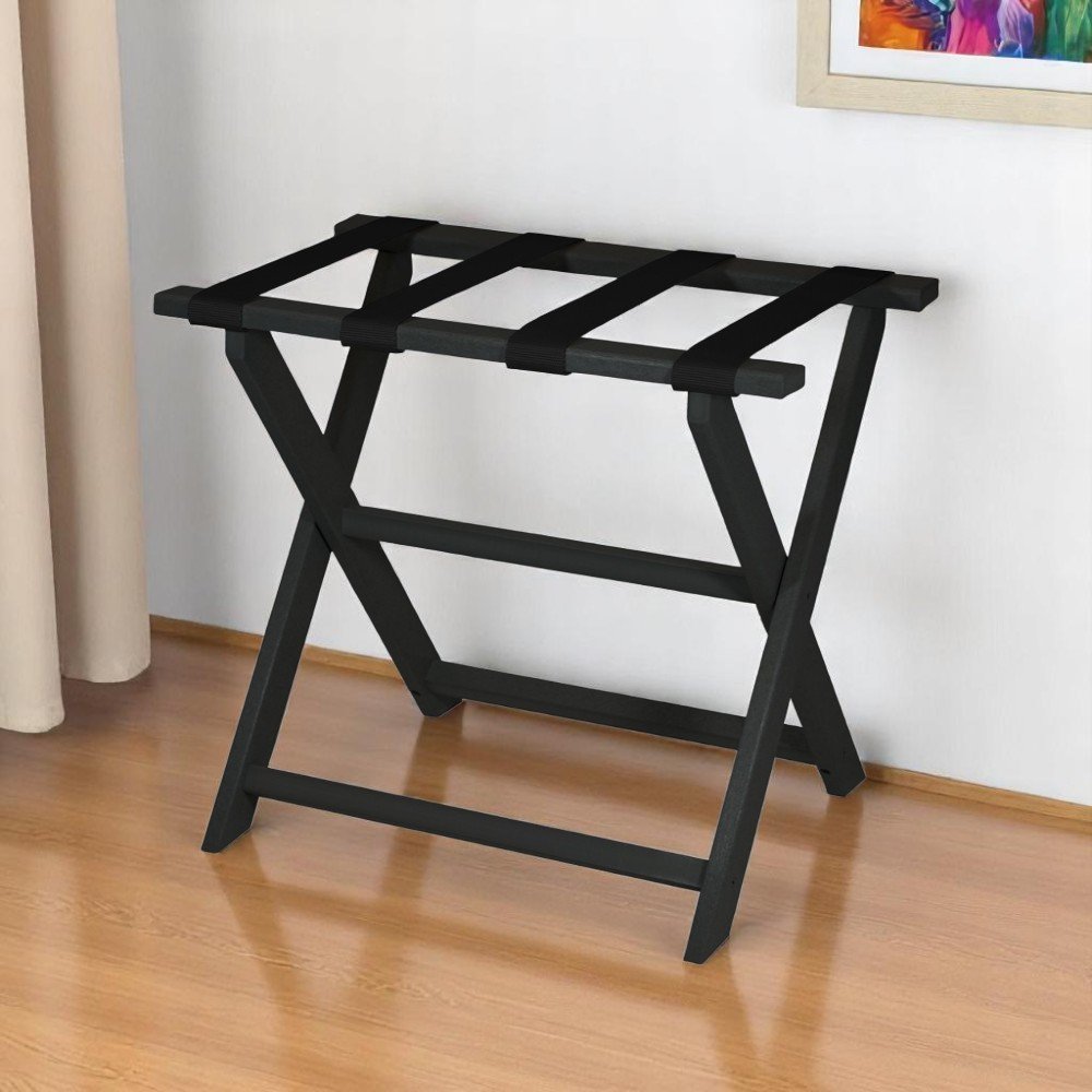 Earth Friendly Black Folding Luggage Rack With Black Straps