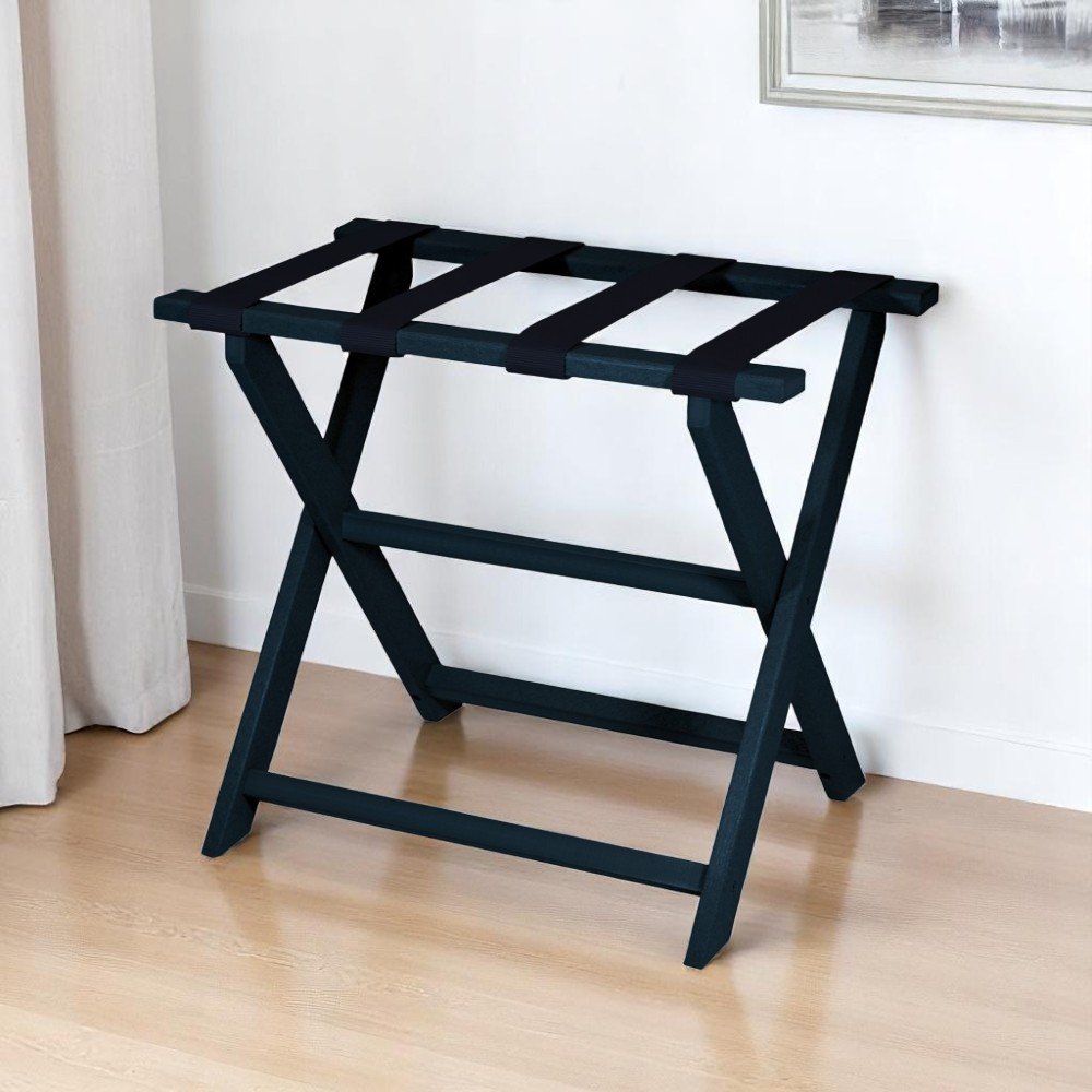 Earth Friendly Navy Blue Folding Luggage Rack With Navy Straps