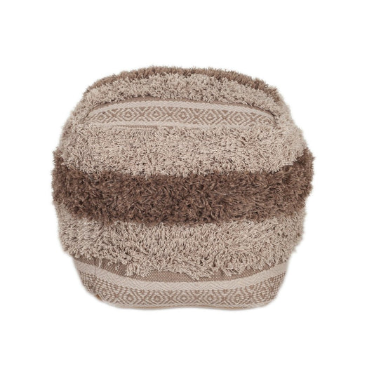 18" Beige Striped Pouf Ottoman