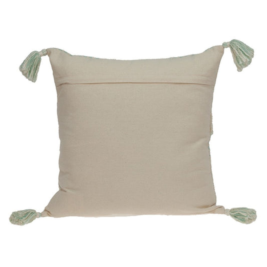 20" Beige And Mint Green Cotton Throw Pillow with Tassels And Texture