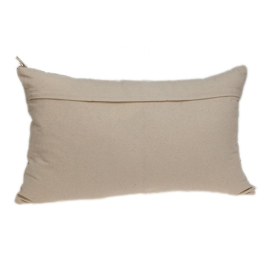 14" X 24" Beige Cotton Throw Pillow With Fringe