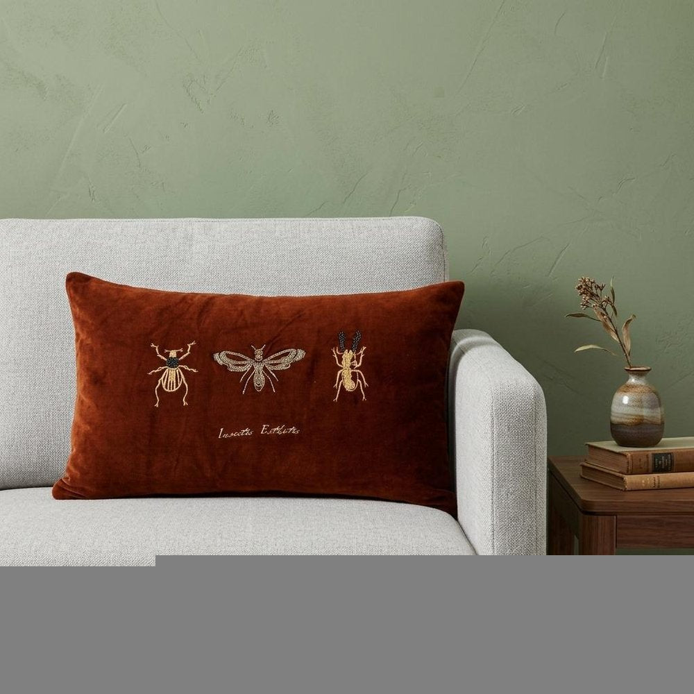 Golden Insects Velvet Throw Pillow