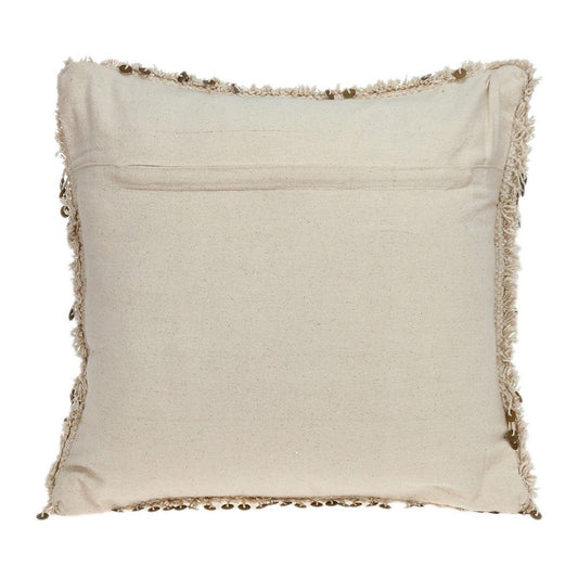 18" Beige And Gold Shaggy Cotton And Sequin Striped Throw Pillow