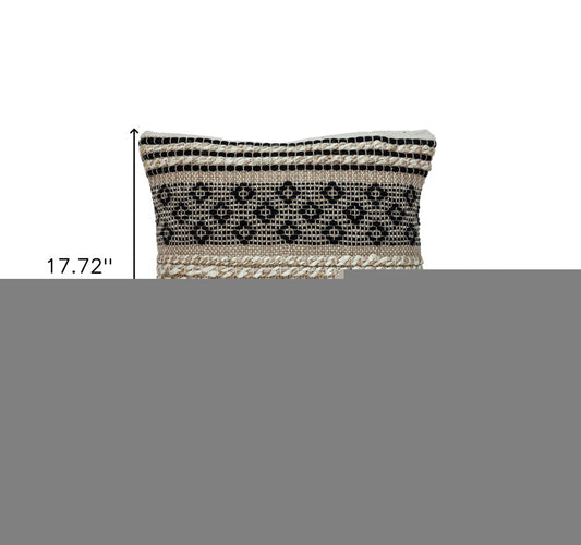 18" Natural Charcoal And Cream Geometric Cotton Blend Throw Pillow