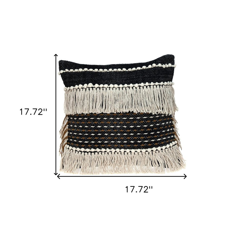 18" Black and Ivory Striped Cotton Blend Throw Pillow with Texture