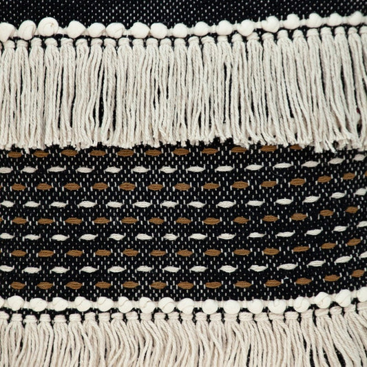 18" Black and Ivory Striped Cotton Blend Throw Pillow with Texture