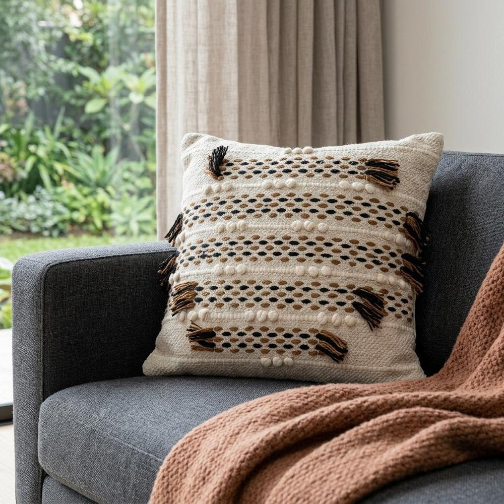 Creamy Beige Textured Throw Pillow