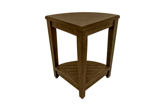 Curvilinear Dark Brown Teak 18" Corner Shower Bench With Shelf