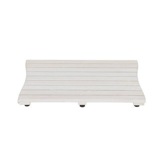 23" White Teak Slat Non Slip Bath Mat