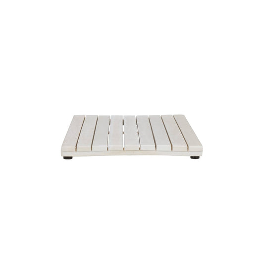23" White Teak Slat Non Slip Bath Mat
