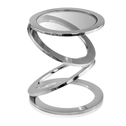 17" Silver And Clear Glass and Aluminum Round Abstract End Table