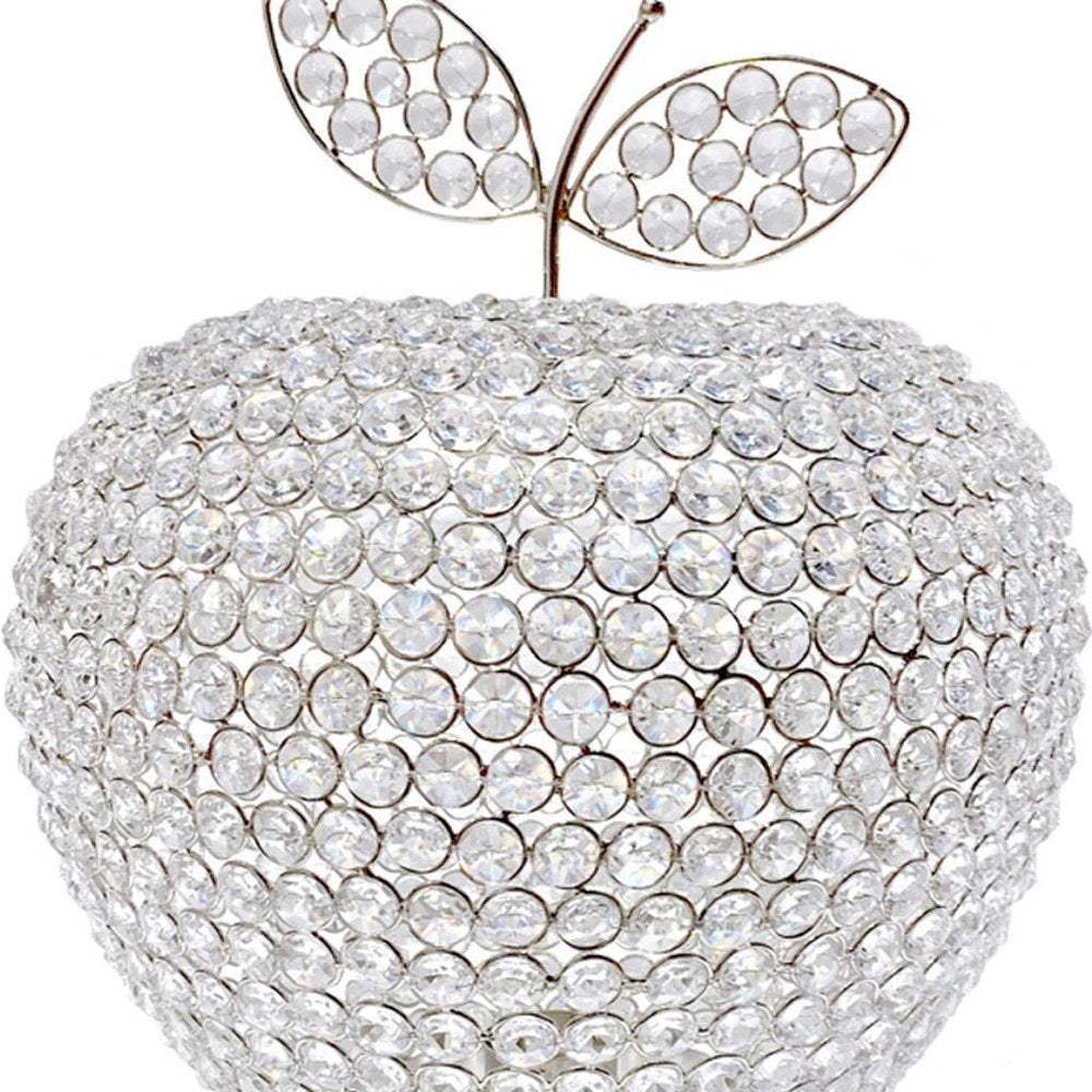 14" Silver Faux Crystal Apple Sculpture