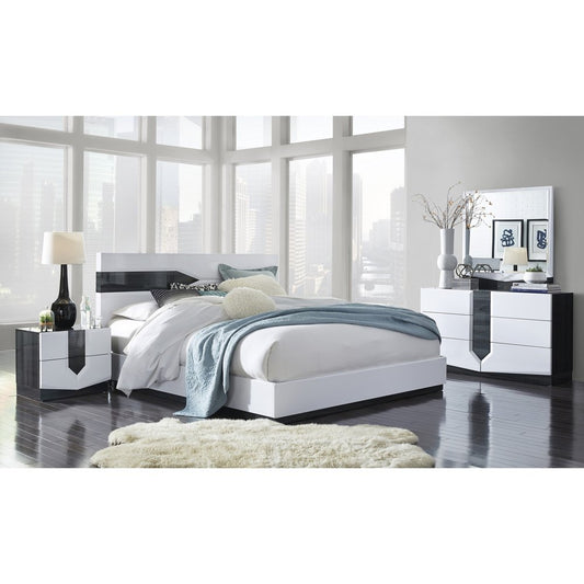 Gray and White Wood And Linen King Bed Frame