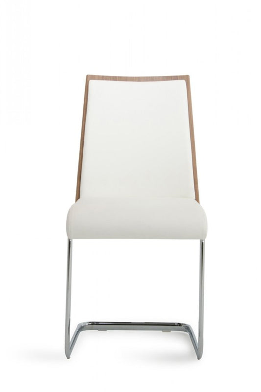 Set of Two White and Silver Upholstered Faux Leather Dining Side Chairs