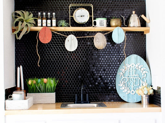 12" X 9" Turquoise Reclaimed Wood Egg Shaped Wall Decor