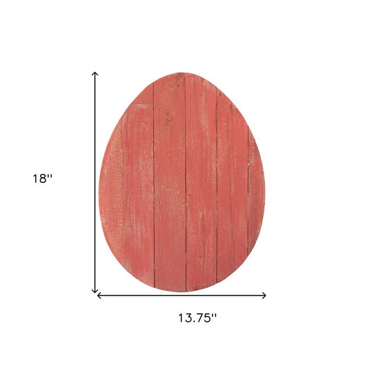 18" X 14" Red Reclaimed Wood Egg Shaped Wall Decor