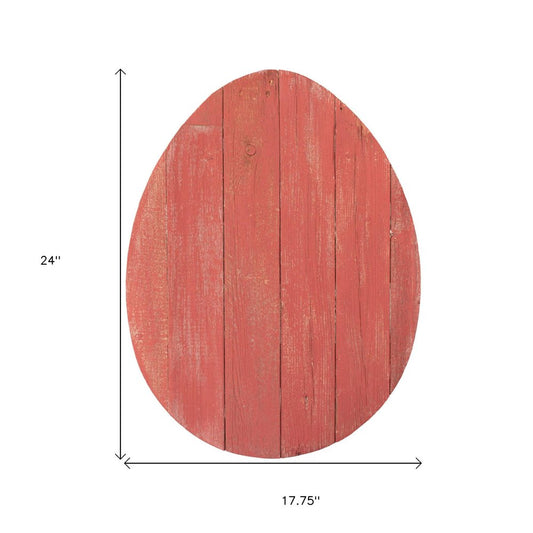 24" X 18" Red Reclaimed Wood Egg Shaped Wall Decor