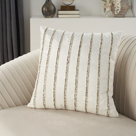 Glam Ivory And Gold Accent Throw Pillow With Beaded Details