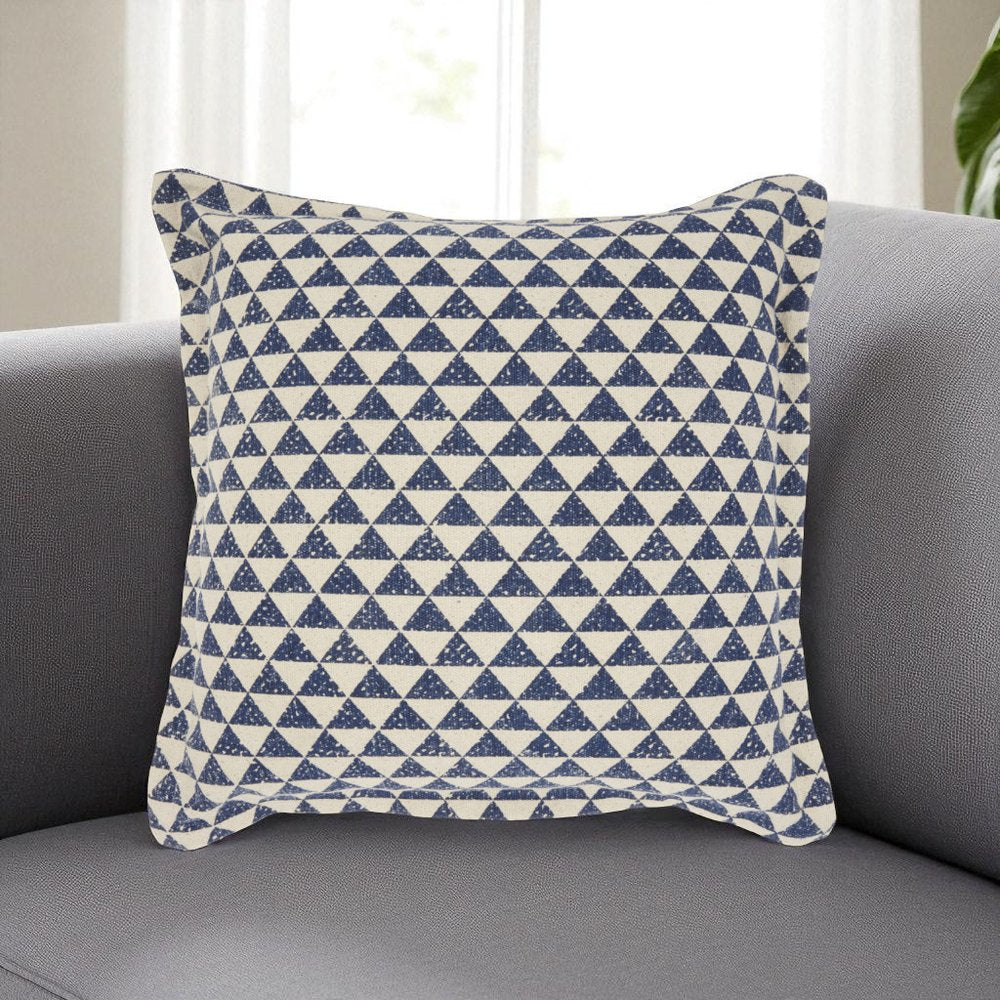 Indigo And Ivory Triangle Design Throw Pillow
