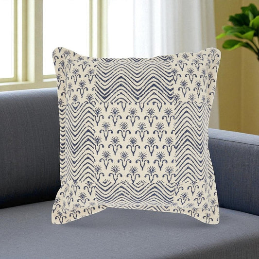Indigo And Ivory Floral Waves Throw Pillow